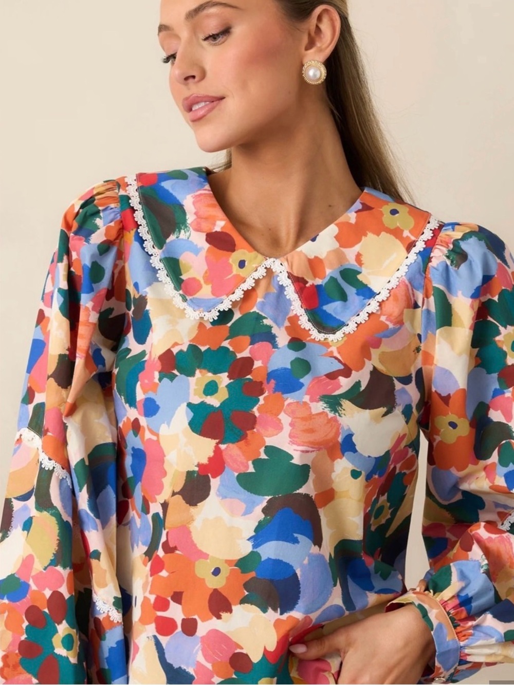 PROSPERINA STOWE ORANGE MULTI FLORAL PRINT COTTON TOP